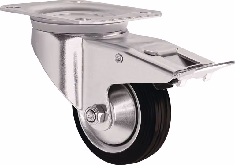 Rueda giratoria con base fija TECWERK de acero galvanizado y caucho, diámetro 160 mm, capacidad de carga 135 kg, base: 135 x 110 mm