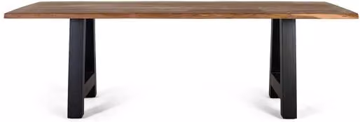 Mesa de comedor rectangular de madera de acacia y metal estilo industrial Giner y Colomer, color marrón y negro, An/P/Al: 240 x 100 x 77 cm