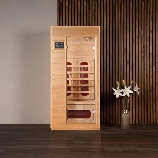 Cabina de infrarrojos Home Deluxe REDSUN S de madera color marrón para 1 persona, An/P: 90 x 90 cm
