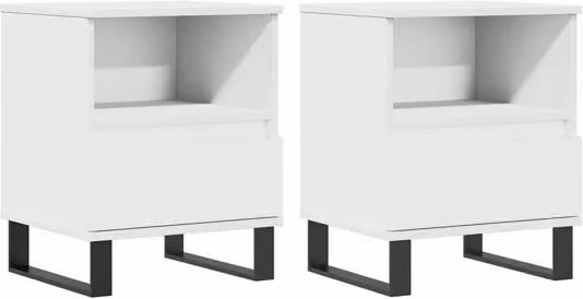 Set de 2 mesitas de noche vidaXL modernas de madera y metal en color blanco para dormitorio An/P/Al: 40 x 35 x 50 cm