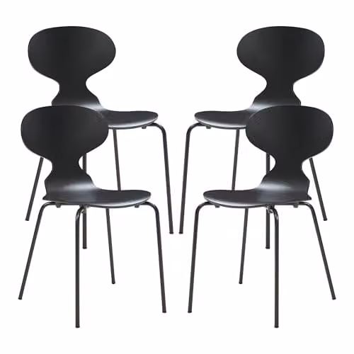 Juego de 4 sillas de comedor Kil de en.casa con estilo escandinavo en color negro, fabricadas en madera de abedul y metal, An/P/Al: 80 x 47 x 48 cm