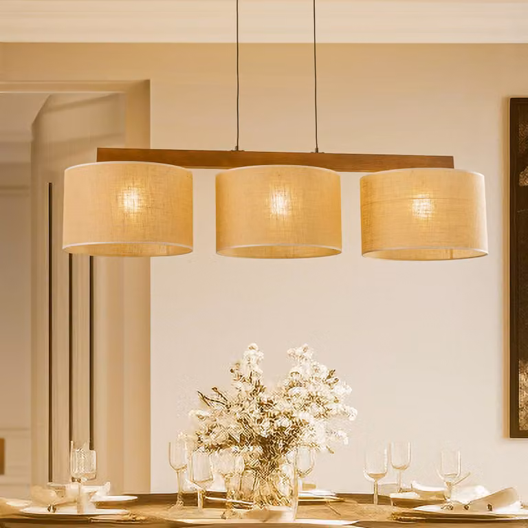 Lámpara colgante Juta de TK Lighting en color beige y madera, atenuable, ideal para salón o comedor
