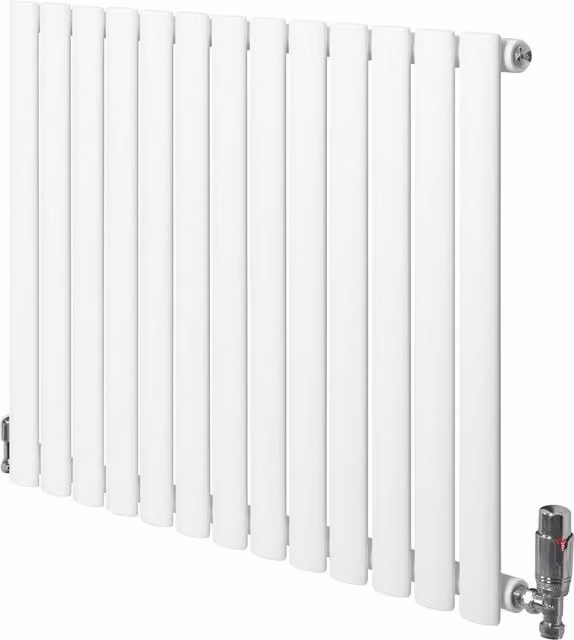Radiador de columna ovalado de acero blanco Monster Shop con válvulas termostáticas cromadas, An/Al: 60 x 78 cm