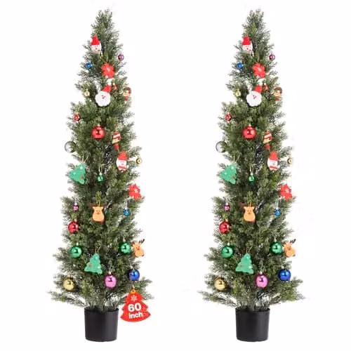 Set de 2 plantas de cedro artificial VEVOR de color verde para decoración de exteriores e interiores, An/P/Al: 35 x 35 x 152,4 cm