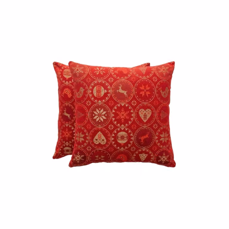 Lote de 2 fundas de cojín Gamusi de Navidad en jacquard de algodón y poliéster, color rojo, 45 x 45 cm