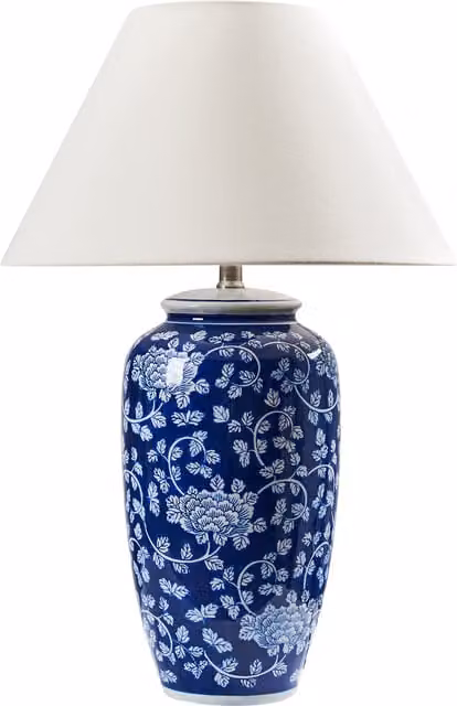 Lámpara de mesa Beliani de cerámica azul y blanca con pantalla de tela