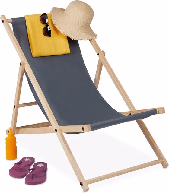 Tumbona plegable Relaxdays para jardín y playa en madera y tela gris
