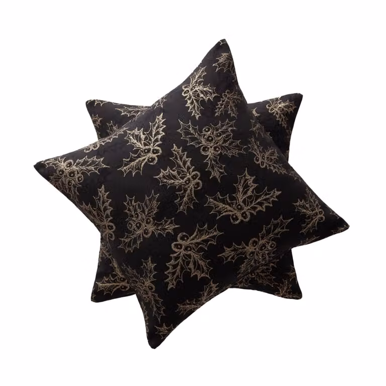 Lote de 2 fundas de cojín Gamusi de Navidad en jacquard de algodón, color negro y oro, 45 x 45 cm