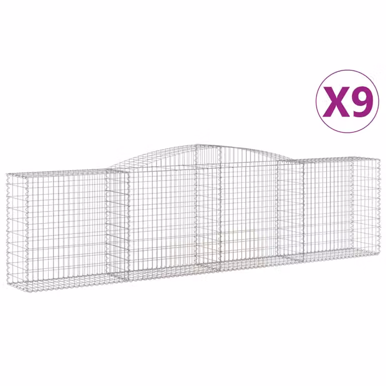 Set de 9 cestas de gaviones con forma de arco videx en acero galvanizado color plata An/P/Al: 400 x 50 x 100/120 cm