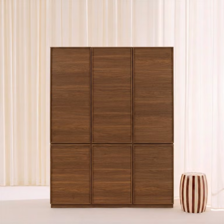 Armario de 6 puertas Sweeek en color nogal con acabado mate y diseño moderno, An/P/Al: 180 x 55 x 135 cm