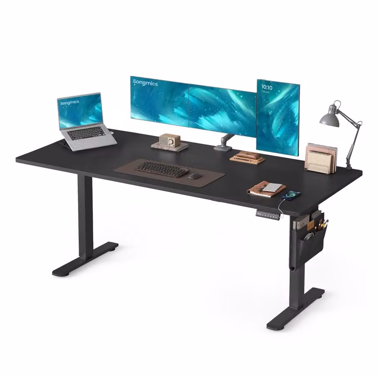 Escritorio eléctrico ajustable SONGMICS para oficina en casa, negro, An/P/Al: 180 x 80 x 72-120 cm