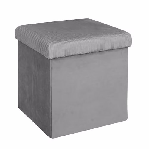 Puf Baúl Plegable de Pana Gris de The Home Deco Factory, An/P/Al: 38 x 38 x 38 cm