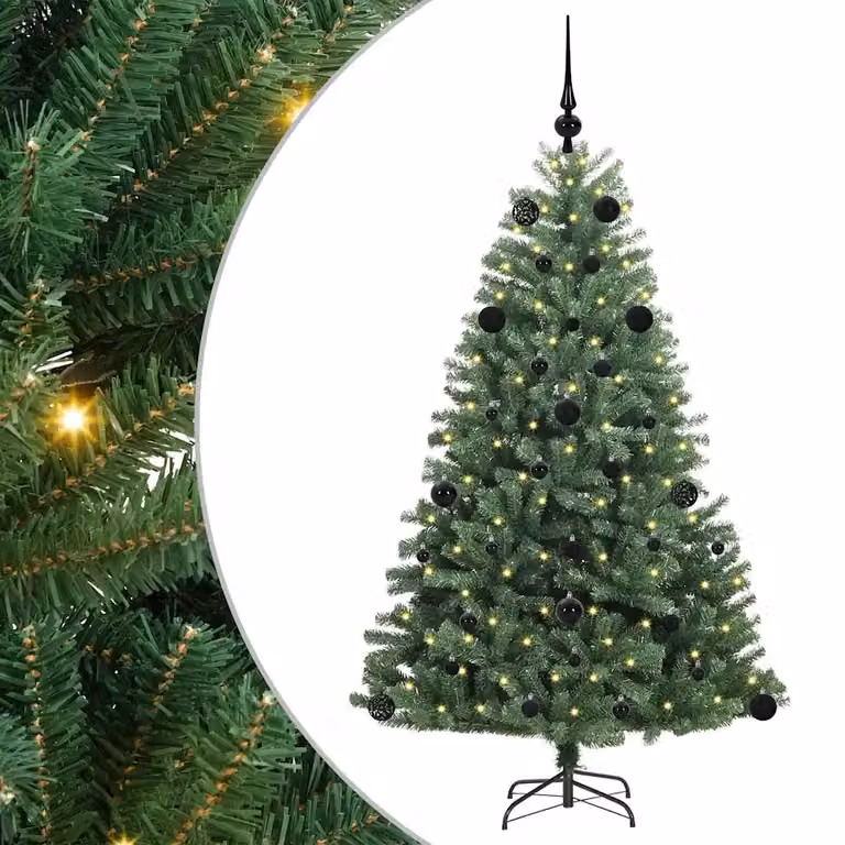 Árbol de Navidad artificial con ramas articuladas vidaXL de color verde con luces LED de luz blanca cálida, Altura: 150 cm