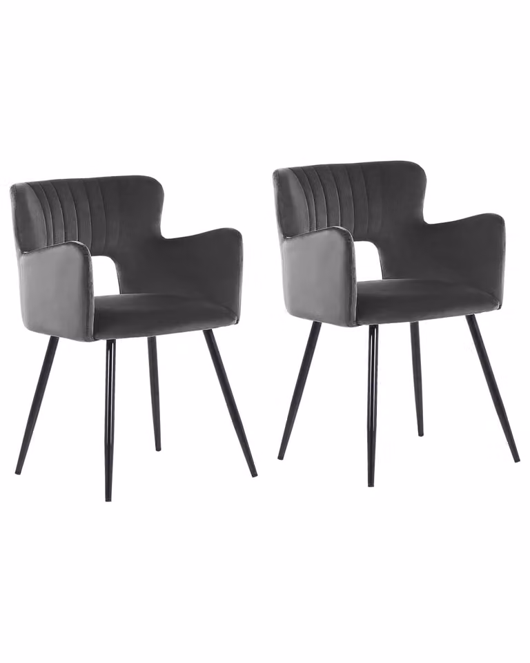 Conjunto de 2 sillas de comedor Beliani en terciopelo gris con estructura de metal moderna