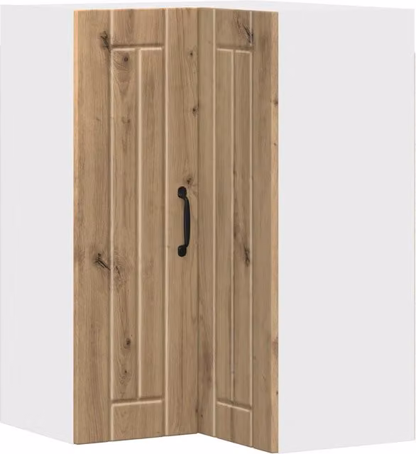 Armario esquinero de pared para cocina SYFAX en color marrón roble con puertas batientes y estantes internos An/P/Al: 57 x 80 x 57 cm