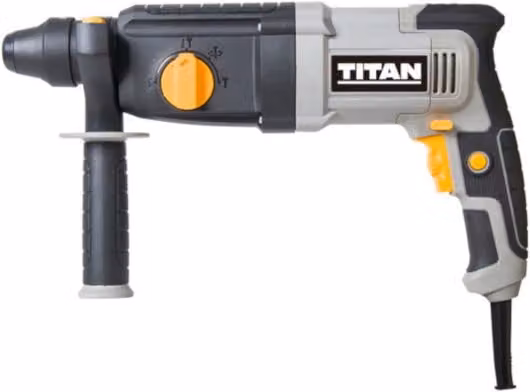 Martillo perforador Titan 750W SDS+ en colores gris, negro y amarillo