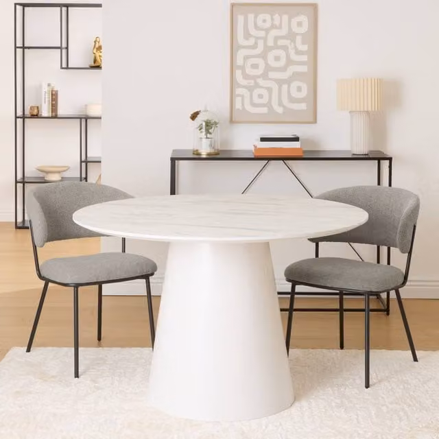 Mesa de comedor Taquari de Atmosphera para 4 plazas, diseño redondo y moderno en color blanco, An: 120 cm, Al: 120 cm, Al: 65 cm
