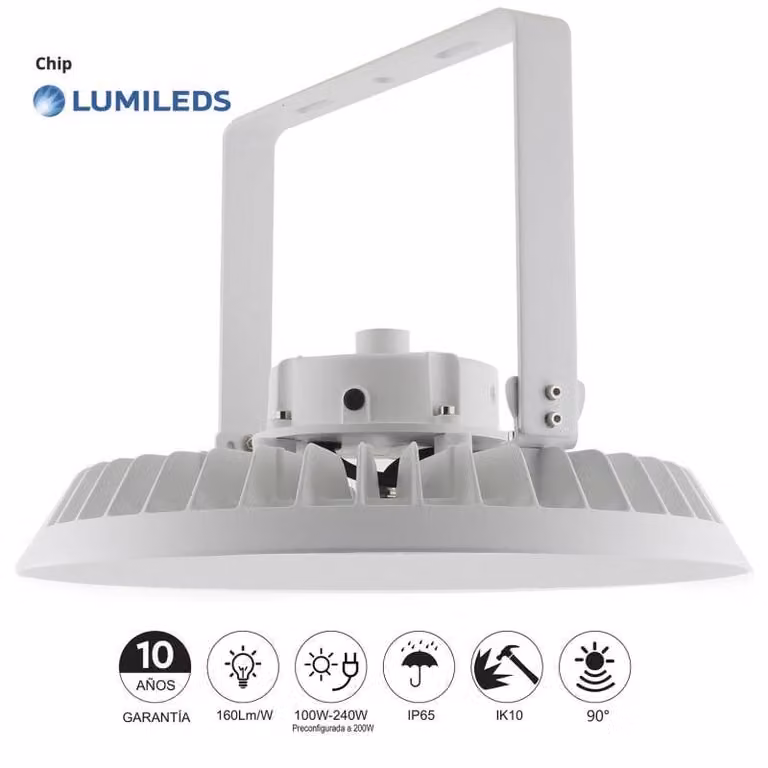 Campana industrial LED Ledbox UFO ajustable de 240W con chip LED Lumileds en blanco frío