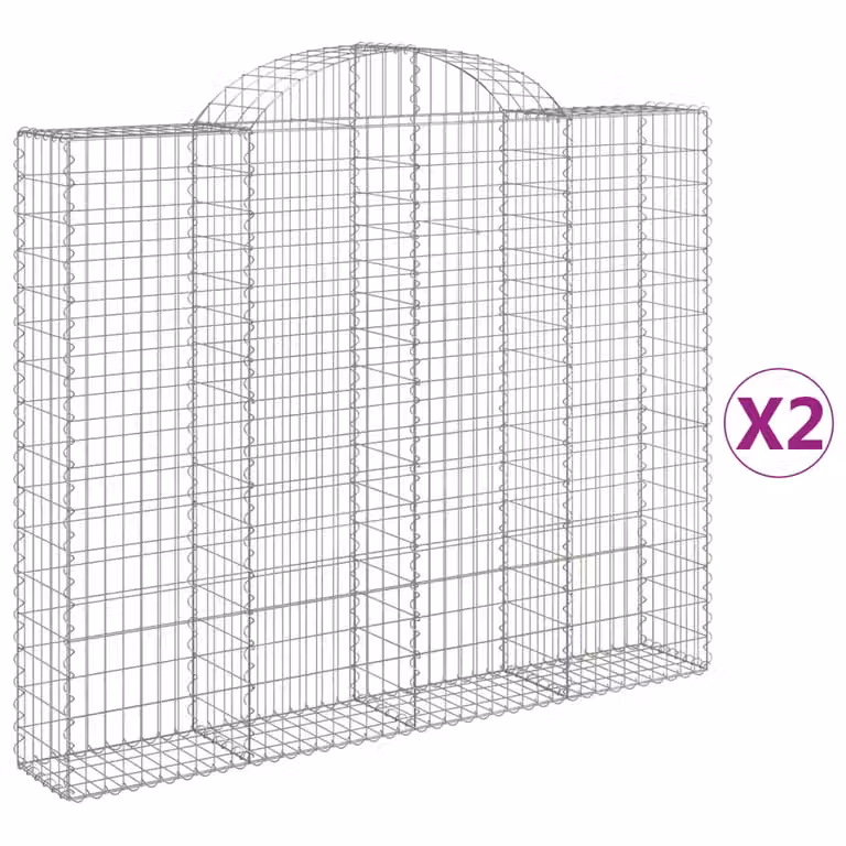 Set de 2 cestas gaviones vidaXL con forma de arco en acero galvanizado color gris, An/P/Al: 200 x 30 x 160/180 cm