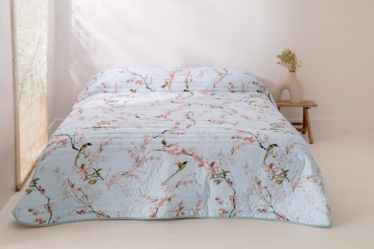 Colcha de algodón con diseño floral Chinoiserie multicolor Happyfriday An/P: 240 x 260 cm