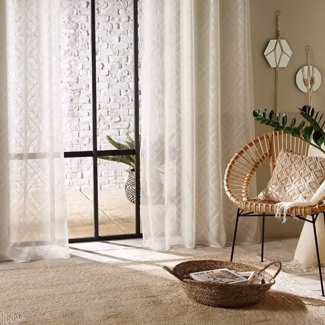 Visillo bordado Etnik Atmosphera con ojales, color blanco, An/Al: 140 x 240 cm