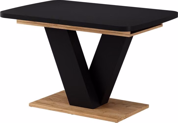Mesa de comedor extensible Vicco Fenaro en color negro y roble dorado con sistema de hoja mariposa, An/P/Al: 120-160 x 80 x 76 cm
