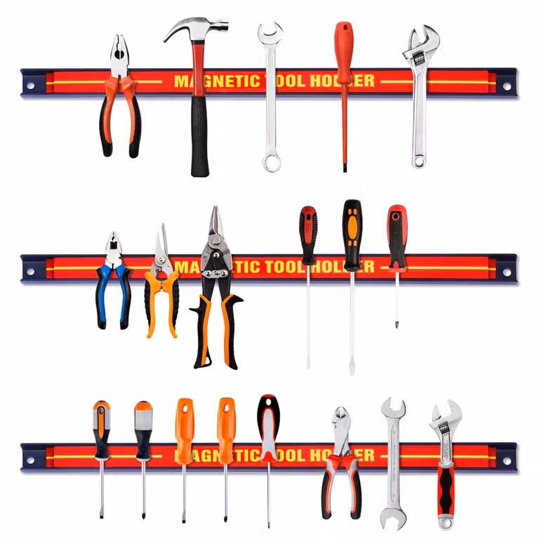 Set de 6 barras portaherramientas magnéticas Costway de acero inoxidable en negro y rojo, Ancho: 46 cm