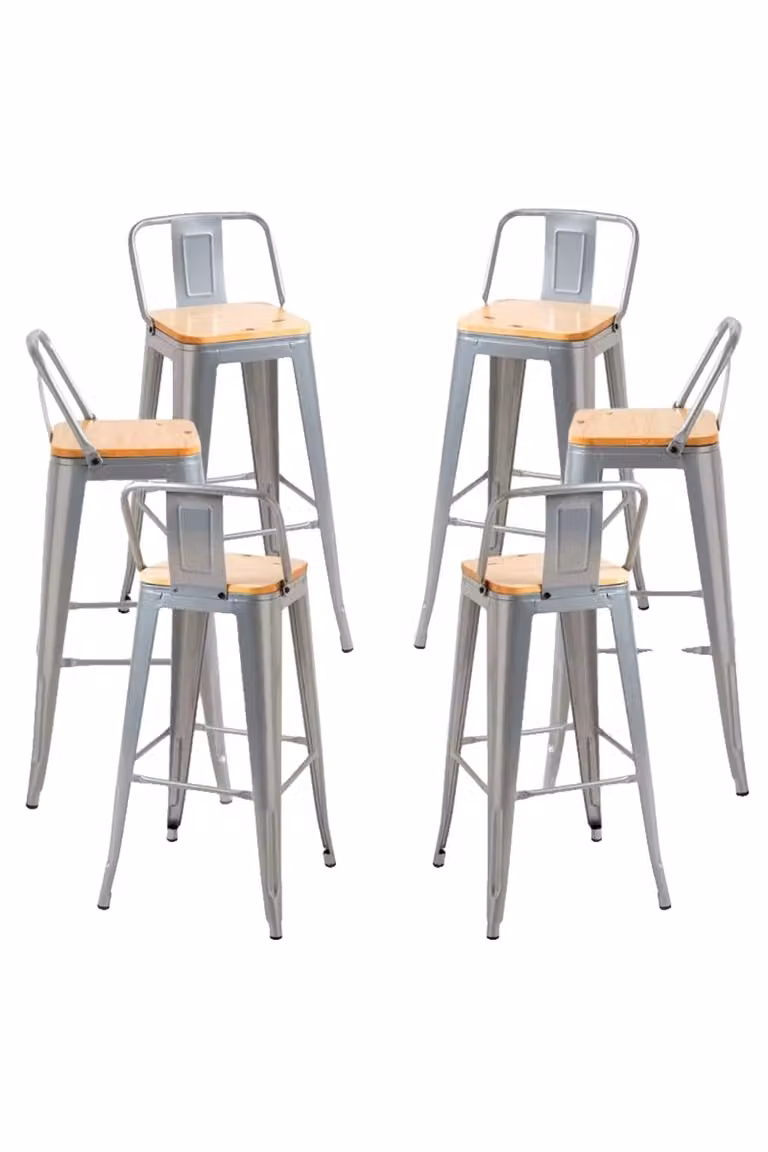 Pack de 6 taburetes de estilo industrial en acero reforzado color gris metalizado