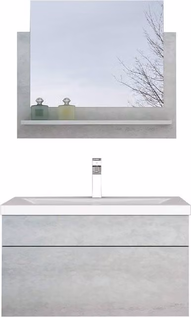 Conjunto de muebles de baño moderno Home Deluxe WANGEROOGE M de madera y cerámica en color gris con mueble lavabo suspendido y acabado mate