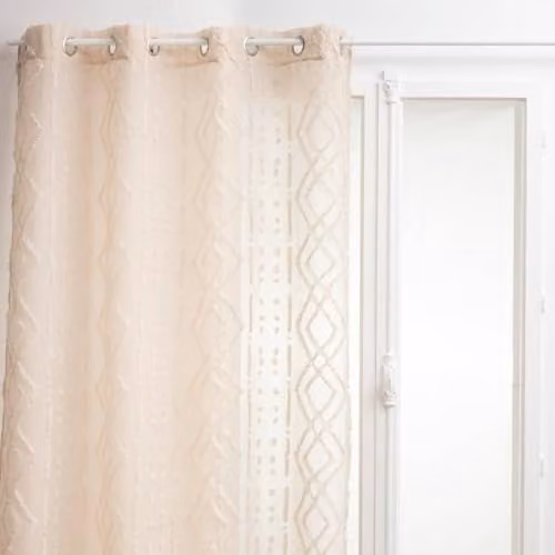 Cortina Sama de Atmosphera con patrón de jacquard en lino, colores beige y blanco, An/Al: 140 x 240 cm