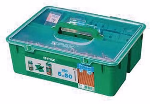 Kit de tornillos para terraza de resina SPAX con 850 tornillos de acero inoxidable A2 de 4,5 x 60 mm, espaciadores y 5 puntas de atornillado Torx