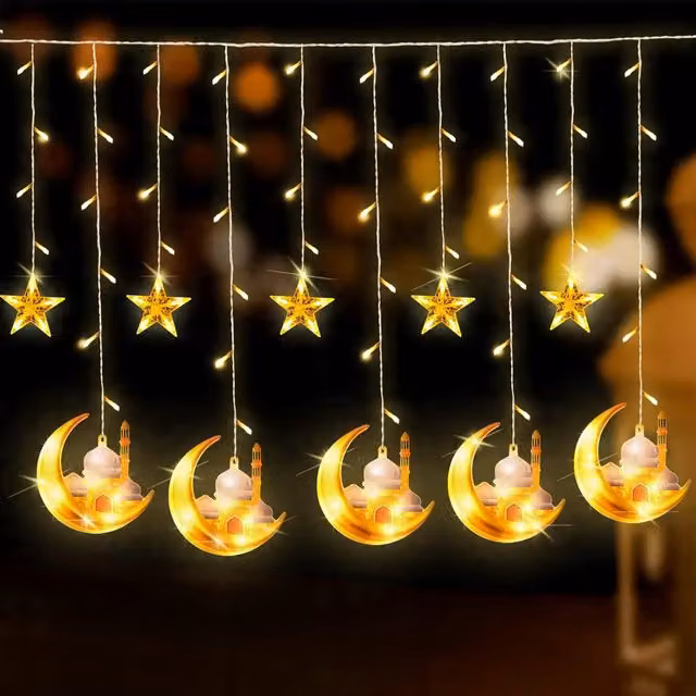 Guirnalda de luces LED Herefun para Ramadán con lunas y estrellas en color blanco cálido, 3,5 m y 8 modos de iluminación