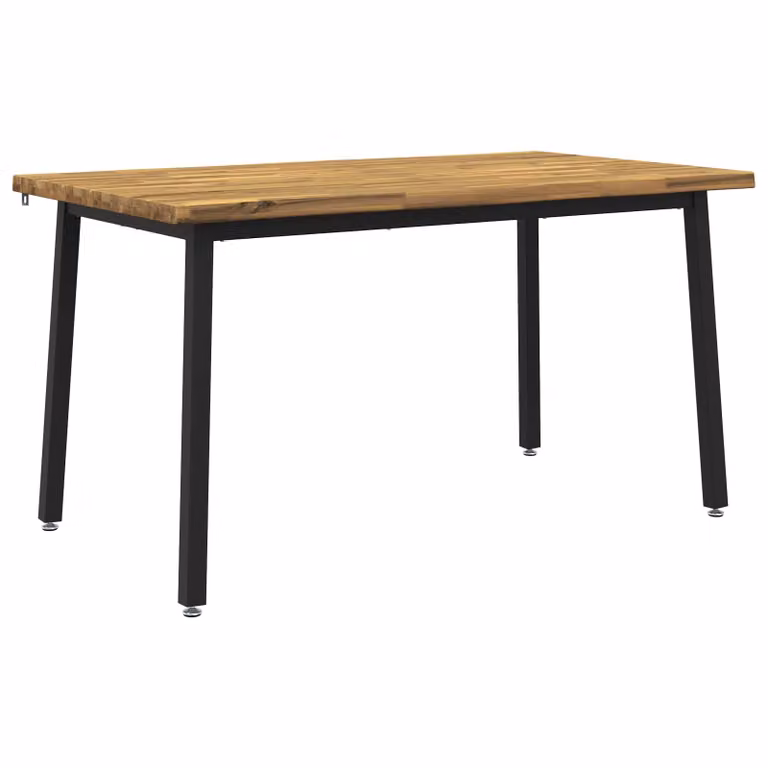 Mesa de comedor moderna vidaXL de madera de acacia con borde natural y patas de metal, An/P/Al: 140 x 80 x 75 cm
