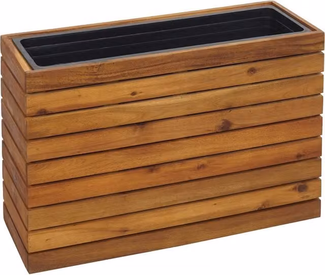 Jardinera elevada rectangular Mendler de madera de acacia y plástico, color marrón, An/P/Al: 63 x 41 x 23 cm