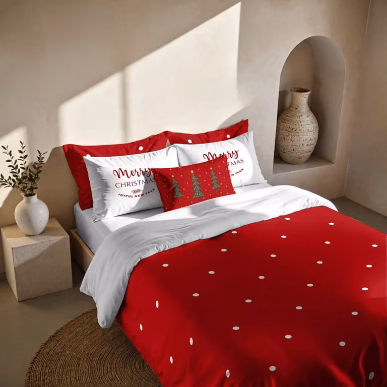 Funda nórdica de algodón con diseño de Navidad Decolores Home en color rojo, 200 x 200 cm