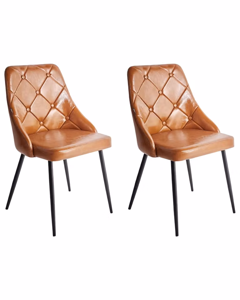 Silla de comedor Beliani en piel sintética color marrón con estilo glamour