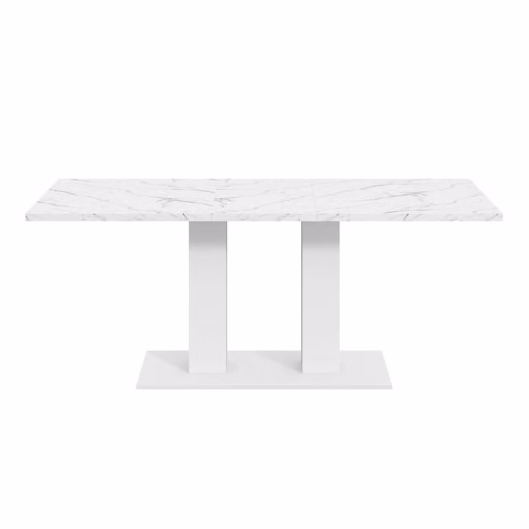 Mesa de comedor extensible MODFU blanca con patas de columna central y acabado lacado An/P/Al: 140/180 x 70 x 70 cm
