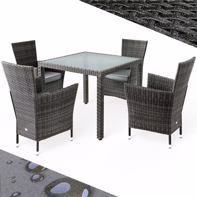 Conjunto de asientos de jardín Bali de CASARIA de 5 piezas en poliratán gris y antracita con cojines y mesa de centro