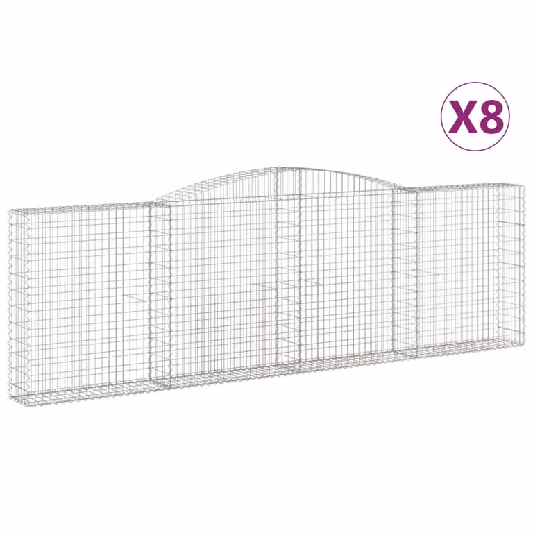 Set de 8 cestas de gaviones videx en acero galvanizado color gris y plata con forma de arco, An/P/Al: 400 x 30 x 120/140 cm