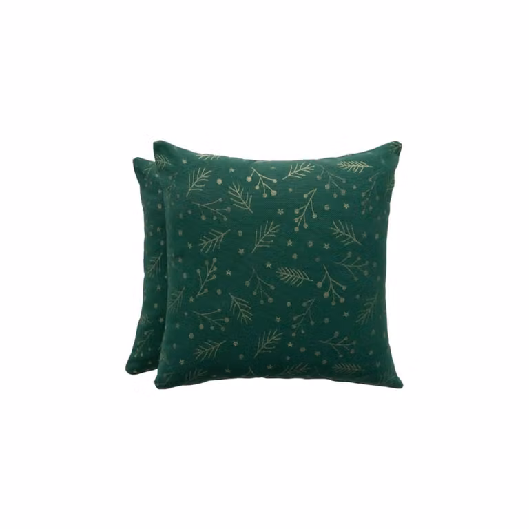 Lote de 2 fundas de cojín navideñas Gamusi en jacquard de algodón y poliéster, color verde, 45 x 45 cm