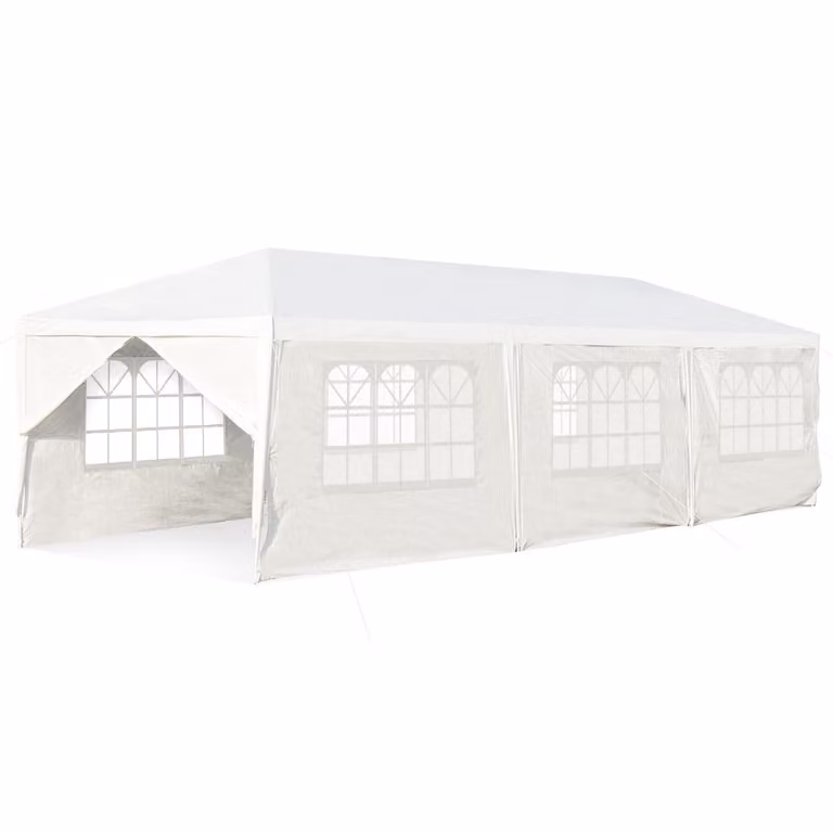 Toldo Impermeable Costway Blanco con 6 Paneles Laterales Removibles y 2 Puertas, An/P/Al: 900 x 300 x 300 cm