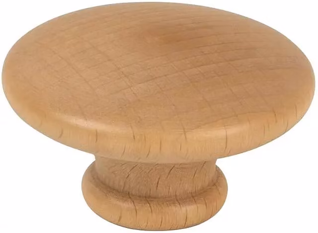 Pomo de madera Nesu para muebles tipo botón en color marrón y beige con acabado mate, Diámetro: 4,4 cm, Altura: 2,6 cm