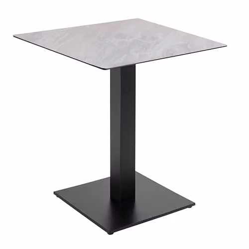 Mesa de comedor Oviala de diseño moderno con acabado de mármol beige y base de columna central, An/P: 70 x 70 cm, Al: 73 cm
