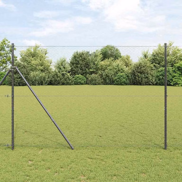 Malla de valla hexagonal Syfax de acero y PVC en color gris con fijación de suelo An/Al: 10 x 1,6 m