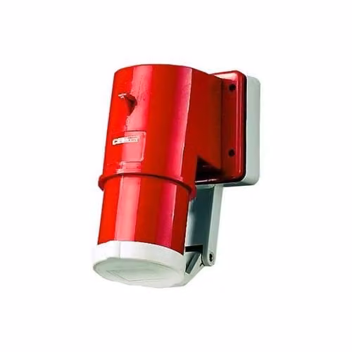Clavija mural Mennekes modelo 400 de superficie con tapa IP44 en color rojo y blanco