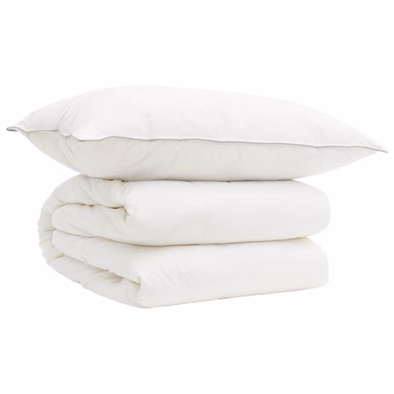 Juego de edredón y almohada vidaXL de 2 piezas en color blanco, relleno de lana y microfibra para todas las estaciones, An: 152 cm, Al: 203 cm