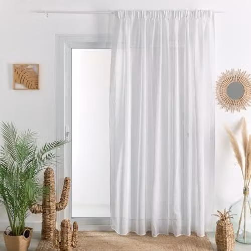 Visillo de fantasía HomeMaison blanco transparente con rayas y trenza fruncida An/Al: 240 x 240 cm