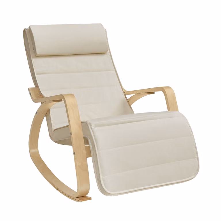 Silla Mecedora Songmics con Reposapiés Ajustable y Apoyabrazos, Acolchada en Tejido Beige