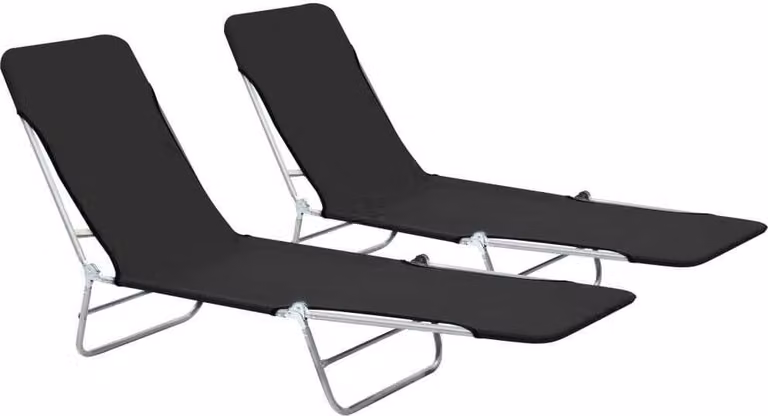 Set de 2 tumbonas plegables Syfax en acero negro y tela resistente a los rayos UV con reposacabezas ajustable