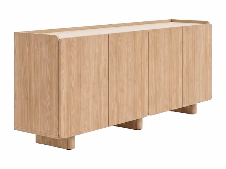 Aparador moderno de 4 puertas NOZYLO en color beige y blanco, An/P/Al: 200 x 40,5 x 86 cm